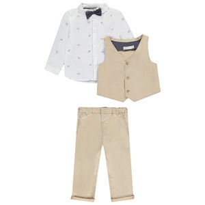 Ensemble 3 pièces imprimé voitures + nœud pour bébé garçon 