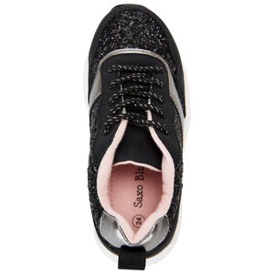 Αθλητικά παπούτσια χαμηλά από lurex με πούλιες μαύρο και κορδόνια για κορίτσι 