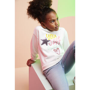 Φούτερ με κουκούλα molleton με σχέδιο και  παγιέτες για κορίτσι 