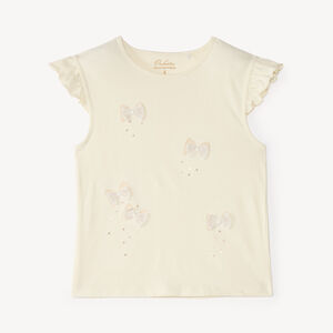 T-shirt manches courtes fille en jersey avec nœuds en tulle 