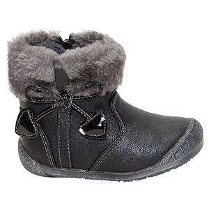 Ασημί μποτάκια με καρδούλες και συνθετική γούνα στο άνοιγμα 