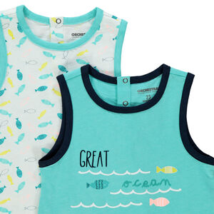 Σετ από 2 αμάνικα μπλουζάκια με σχέδιο/μονόχρωμα με φαντεζί εκτύπωση 