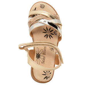 Σανδάλια χρυσά με λαμπερές και υφασμάτινες λωρίδες για κορίτσι 