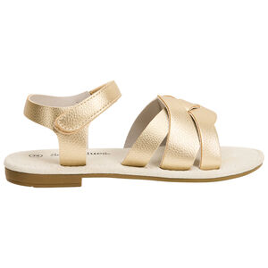 Χρυσές σανδάλες με μεγάλες πλεξούδες για κορίτσι 