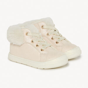 Μποτάκια με γκλίτερ και γιακά από συνθετική γούνα για κορίτσι 