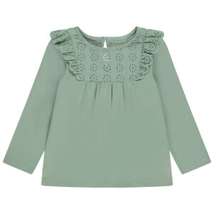 Μπλουζάκι μακρυμάνικο με γιακά από αγγλική δαντέλα για bebe κορίτσι 