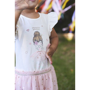 Γιορτινό φόρεμα effet 2-σε-1 με τυπωμένο τούλι για bebe κορίτσι 