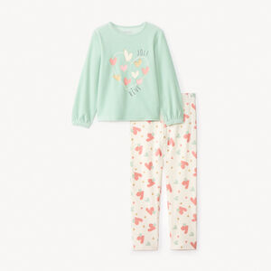 Set pyjama 2 pièces en velours cœurs fantaisies pour fille  
