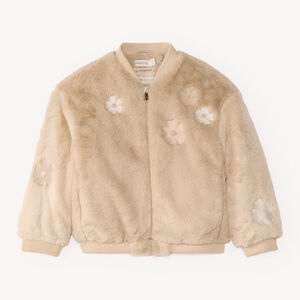 Veste fille en fausse fourrure brodée de fleurs 