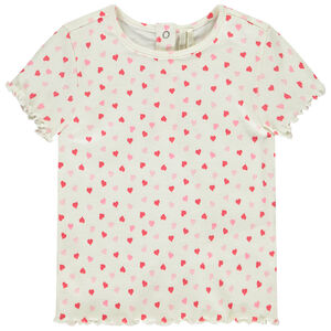Κοντομάνικο μπλουζάκι από πλεκτό με σχέδιο καρδιές για bebe κορίτσι 