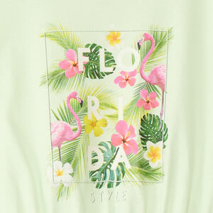 T-shirt à manches courtes, coupe boxy, court, avec imprimé fantaisie pour fille. 
