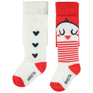 Lot de 2 collants épais pour bébé fille motif oiseau et coeurs 