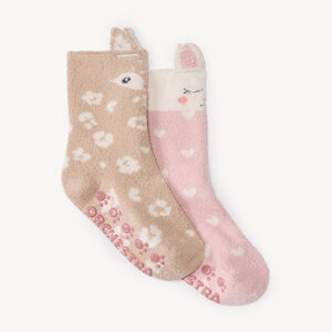 Lot de 2 paires de chaussettes antidérapantes animaux pour bébé fille 