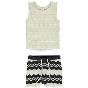 "Σύνολο από πλεκτό αμάνικο μπλουζάκι + σορτς με φαντεζί σχέδιο για bebe κορίτσι" 