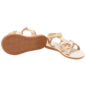 Σανδάλια ανοιχτά ροζ και χρυσά με patch πεταλούδα για κορίτσι 