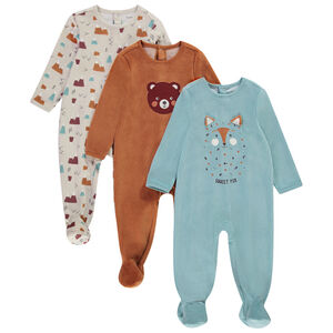 Lot de 3 dors-bien en velours print ours/renard pour bébé garçon Main Lot de 3 dors-bien en velours print ours/renard pour bébé garçon