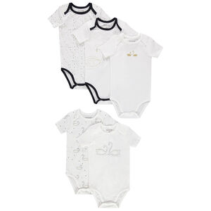 Σετ με 5 κοντομάνικα κορμάκια με στάμπα κύκνους 