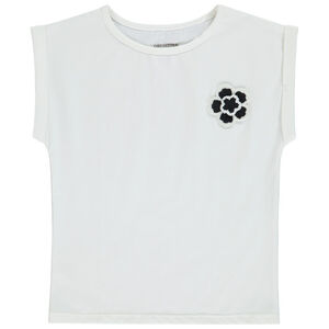 Κοντομάνικο μπλουζάκι με φαντεζί σχέδιο λουλούδι από βελονάκι για κορίτσι 