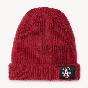 Bonnet en tricot côte avec patch fantaisie pour garçon  