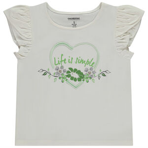 Κοντομάνικο μπλουζάκι με κέντημα καρδιά 3D για κορίτσι 