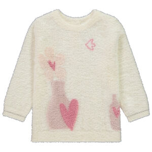 Πουλόβερ μακρυμάνικο φαντεζί πλεκτό με εφέ γούνας για μωρό κορίτσι 