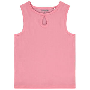 Αμάνικο μπλουζάκι μονόχρωμο με ριπ ύφανση και αζούρ σχέδιο για κορίτσι 