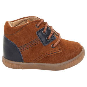 Δερμάτινα μποτάκια με κορδόνια και φάσες σε καμηλό χρώμα 