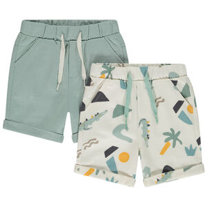 Σέτ από 2 βερμούδες πλεκτό μονόχρωμο και με σχέδιο για μωρό αγόρι 