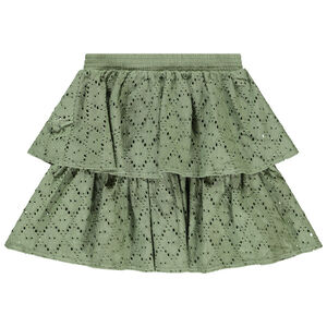 Φούστα κοντή μονόχρωμη με βολάν σε jacquard για κορίτσι 