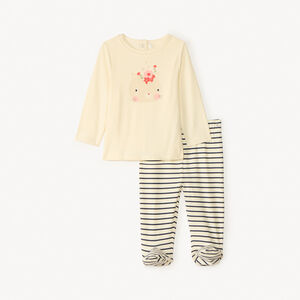 Πυτζάμα 2 τεμαχίων με γατούλα για κορίτσι μωρού με διαφορετικές λεπτομέρειες ανάλογα με την ηλικία. 