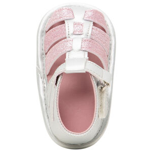 Ασημένιες μαλακές σανδάλες με γυαλιστερές λουρίδες για κορίτσι. 