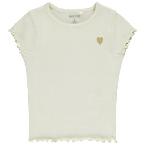Κοντομάνικο T-shirt από πλεκτό με κέντημα καρδιά για κορίτσι 
