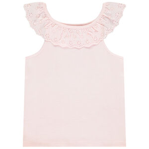 Αμάνικο μπλουζάκι με βολάν και κέντημα αγγλικής δαντέλας για κορίτσι 