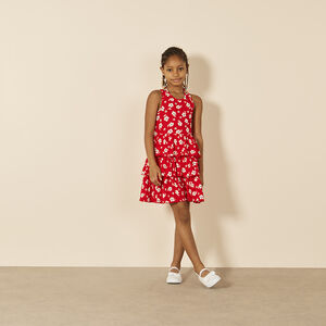 Αμάνικο φόρεμα με σχέδιο και βολάν με χιαστί πλάτη για κορίτσι 