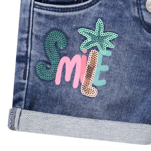 Σορτς εφέ τζιν με εκτύπωση και παγιέτες για κορίτσι 