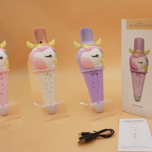 Μικρόφωνο μονόκερος με δυνατότητα αλλαγής φωνής και σύνδεσης με bluetooth για αναπαραγωγή 