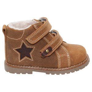 Δερμάτινα μποτάκια με αυτοκόλλητα και επένδυση sherpa 