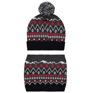 Ensemble bonnet et snood en tricot côtelé imprimé pour garçon Main Ensemble bonnet et snood en tricot côtelé imprimé pour garçon