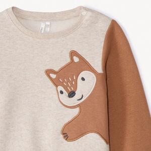 Φούτερ molleton με μεγάλο κεντητό patch αλεπού για μωρό αγόρι 