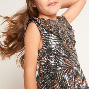 Φόρεμα γιορτινό από φαντεζί ασημί ύφασμα για κορίτσι 