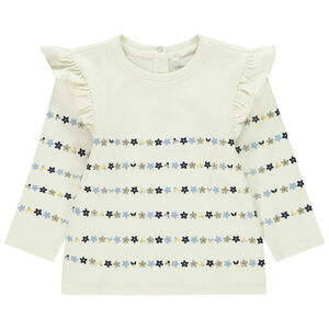 T-shirt manches longues à rayures fleuries pour bébé fille  Main T-shirt manches longues à rayures fleuries pour bébé fille