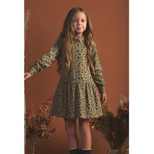 Robe manches longues en toile imprimé fantaisie pour fille Main Robe manches longues en toile imprimé fantaisie pour fille