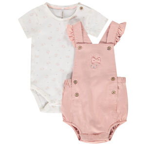 Σετ φορμάκι και κορμάκι με κοντά μανίκια, σχέδιο κουνελάκι για bebe κορίτσι 