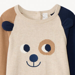 Pull ludique chien en tricot effet color block pour bébé garçon  Main Pull ludique chien en tricot effet color block pour bébé garçon