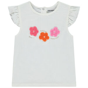 Κοντομάνικο μπλουζάκι με patch λουλούδια σε bouclettes για bebe κορίτσι 