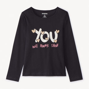 Μπλούζα μακρυμάνικη από πλεκτό jersey με φαντεζί σχέδιο και glitter για κορίτσι 