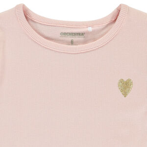 Κοντομάνικο T-shirt από πλεκτό με κέντημα καρδιά για κορίτσι 