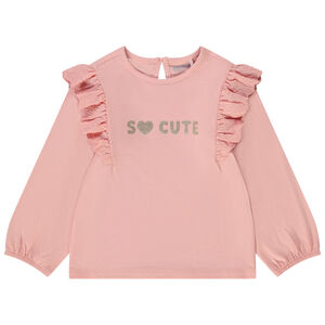 Μπλούζα μακρυμάνικη με βολάν και κέντημα για bebe κορίτσι 