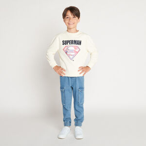 Φούτερ molleton μονόχρωμο εκρού με print lenticulaire Superman για αγόρι 
