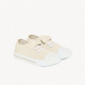 Ασημένια χαμηλά αθλητικά παπούτσια με scratch και ελαστικά κορδόνια για κορίτσι 